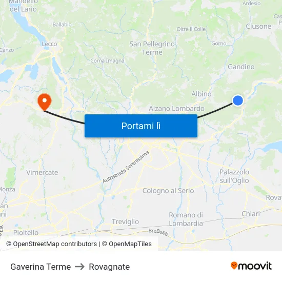 Gaverina Terme to Rovagnate map