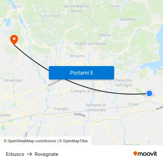 Erbusco to Rovagnate map