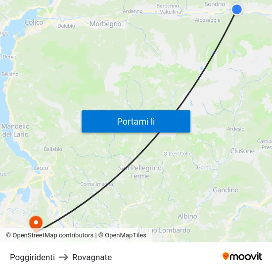 Poggiridenti to Rovagnate map