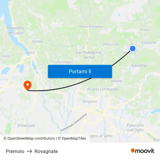 Premolo to Rovagnate map