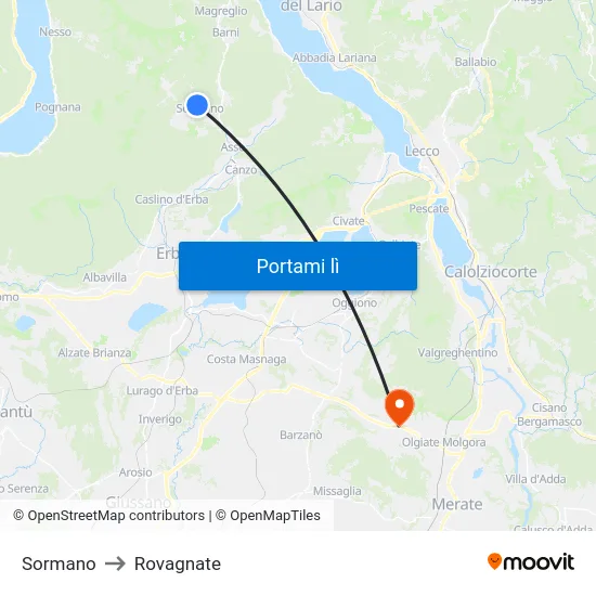 Sormano to Rovagnate map