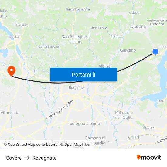 Sovere to Rovagnate map
