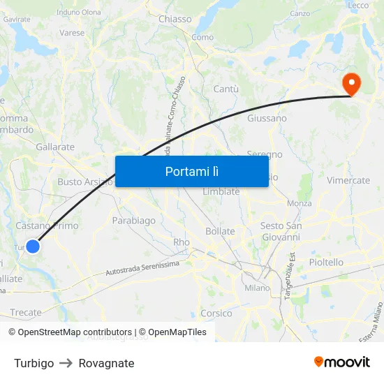 Turbigo to Rovagnate map