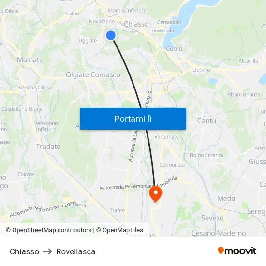 Chiasso to Rovellasca map