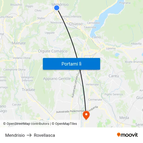 Mendrisio to Rovellasca map