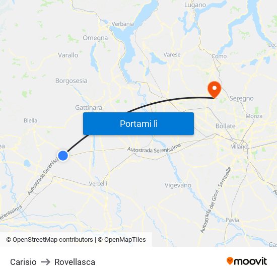 Carisio to Rovellasca map