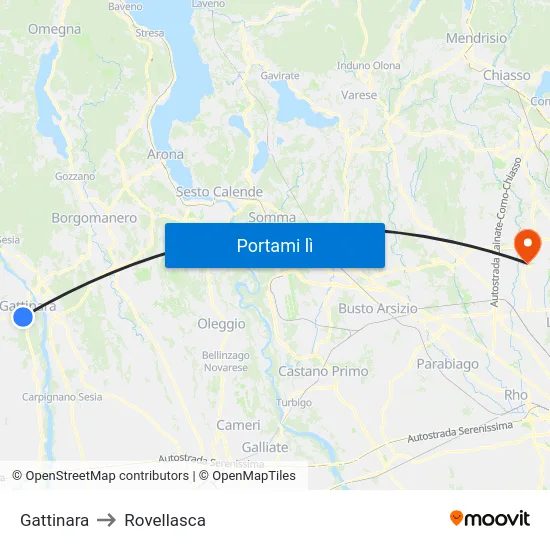 Gattinara to Rovellasca map
