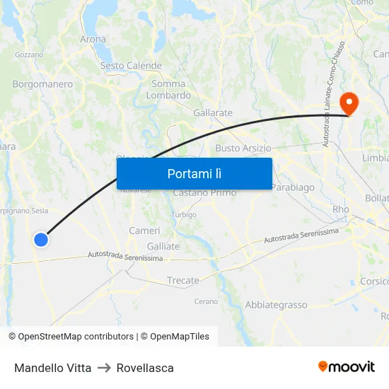 Mandello Vitta to Rovellasca map