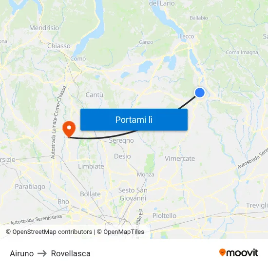 Airuno to Rovellasca map