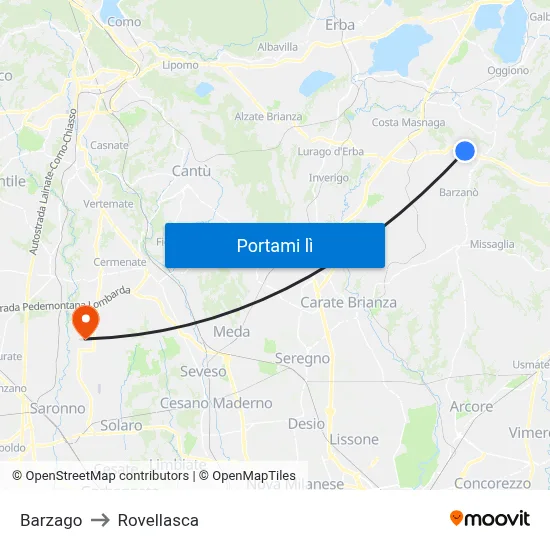 Barzago to Rovellasca map