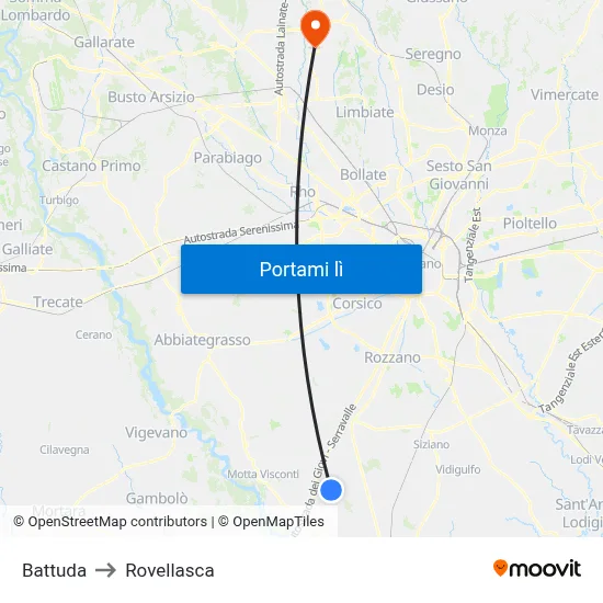 Battuda to Rovellasca map