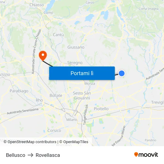 Bellusco to Rovellasca map