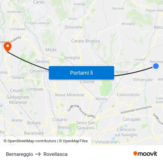 Bernareggio to Rovellasca map