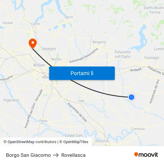 Borgo San Giacomo to Rovellasca map