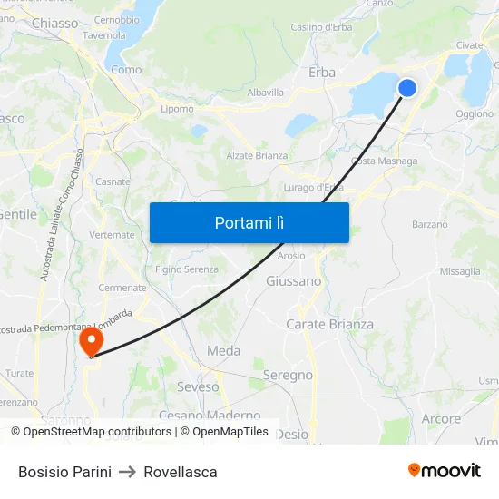 Bosisio Parini to Rovellasca map