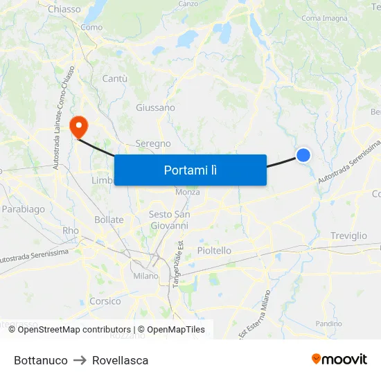 Bottanuco to Rovellasca map
