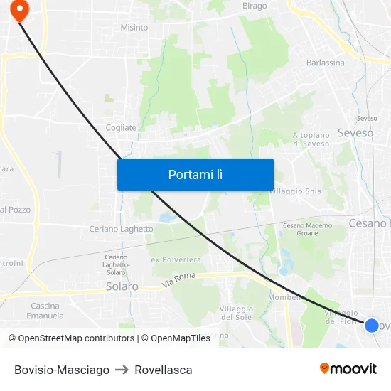 Bovisio-Masciago to Rovellasca map
