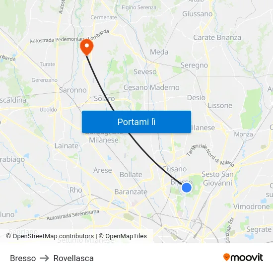 Bresso to Rovellasca map