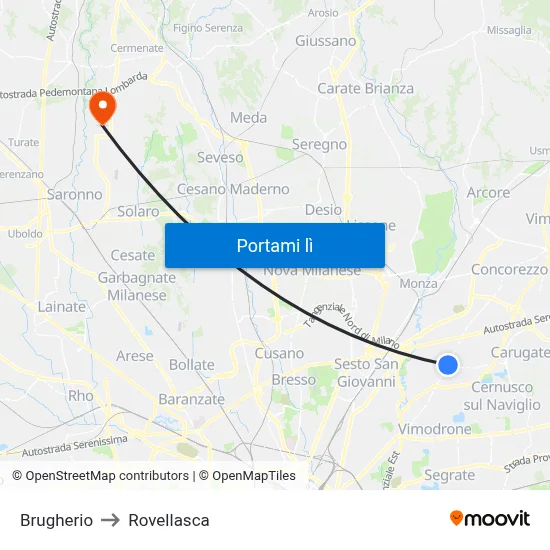 Brugherio to Rovellasca map
