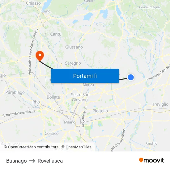 Busnago to Rovellasca map