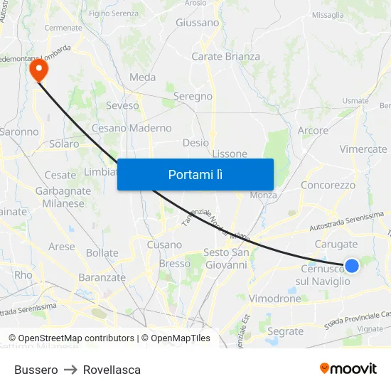 Bussero to Rovellasca map