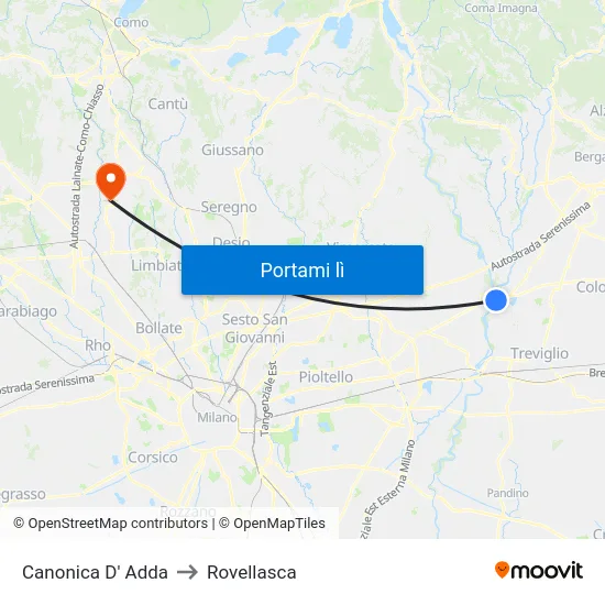 Canonica D' Adda to Rovellasca map