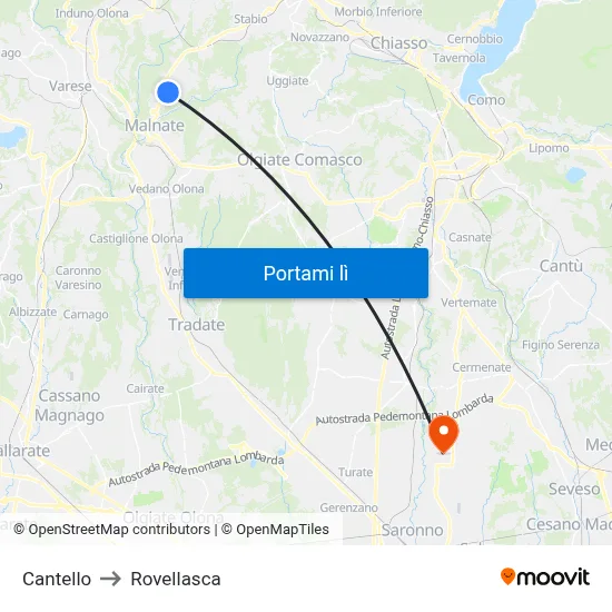 Cantello to Rovellasca map