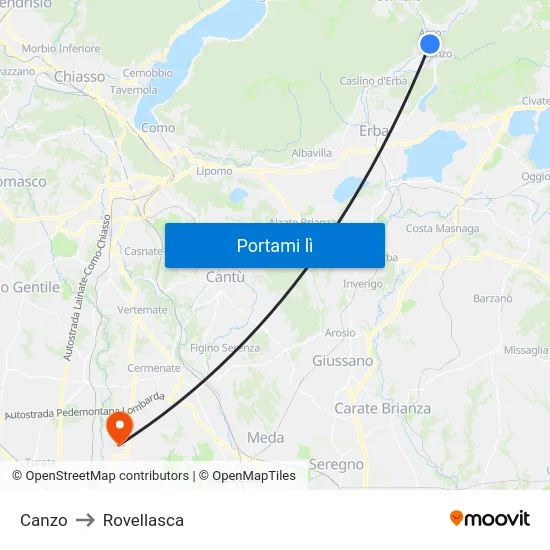 Canzo to Rovellasca map