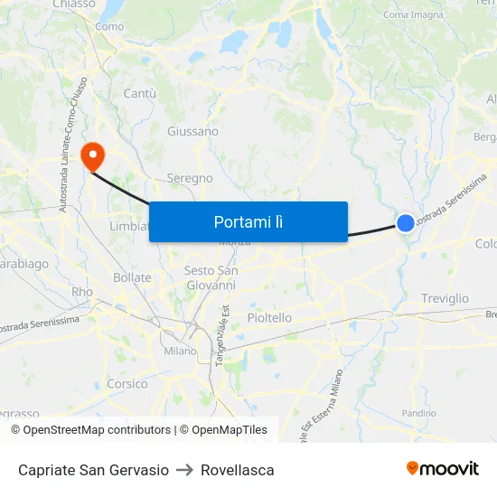Capriate San Gervasio to Rovellasca map
