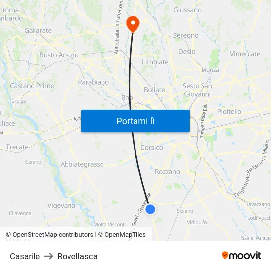 Casarile to Rovellasca map