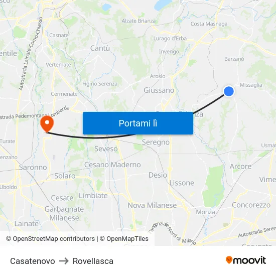 Casatenovo to Rovellasca map