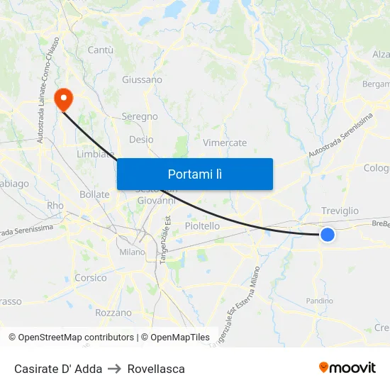 Casirate D' Adda to Rovellasca map