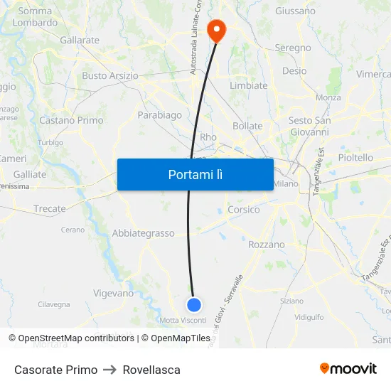 Casorate Primo to Rovellasca map