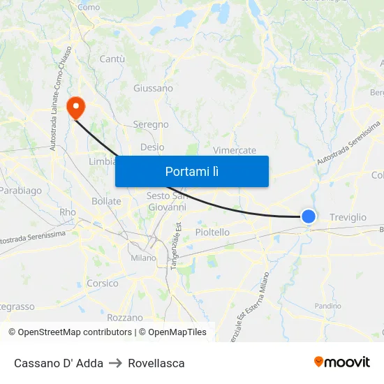 Cassano D' Adda to Rovellasca map