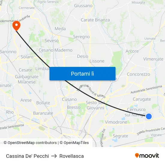Cassina De' Pecchi to Rovellasca map