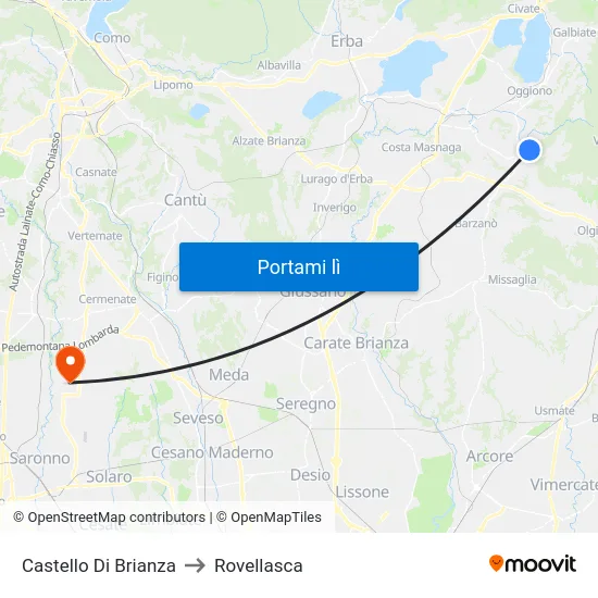 Castello Di Brianza to Rovellasca map