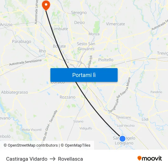 Castiraga Vidardo to Rovellasca map