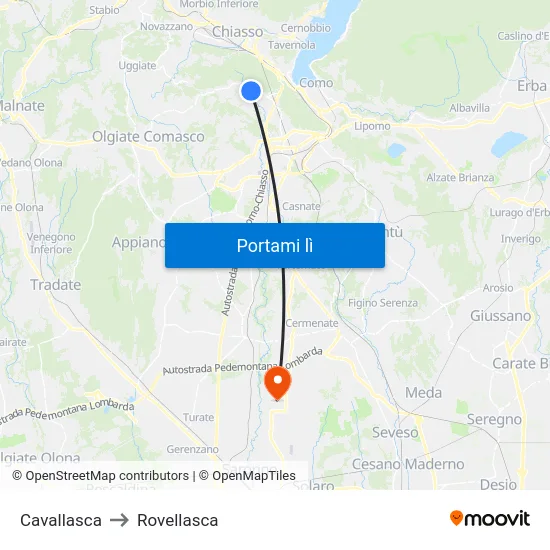 Cavallasca to Rovellasca map