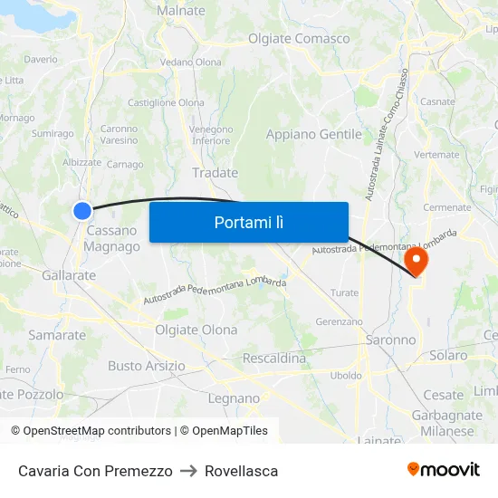 Cavaria Con Premezzo to Rovellasca map
