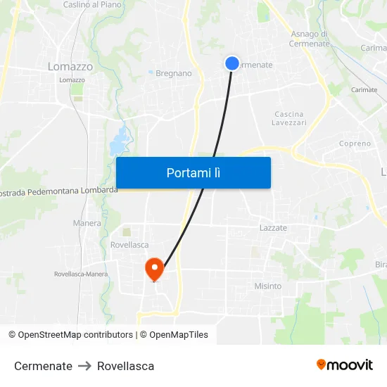 Cermenate to Rovellasca map