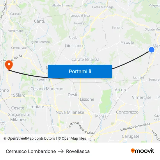 Cernusco Lombardone to Rovellasca map