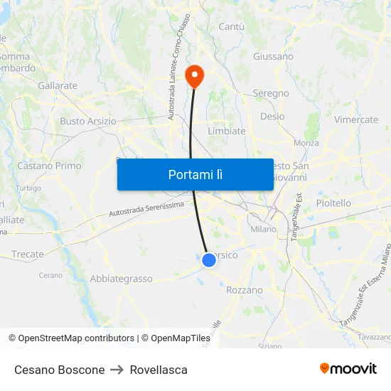 Cesano Boscone to Rovellasca map