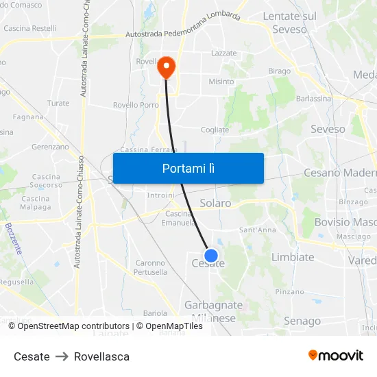 Cesate to Rovellasca map