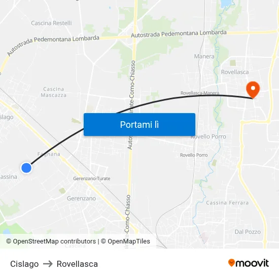 Cislago to Rovellasca map