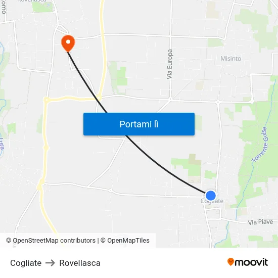Cogliate to Rovellasca map
