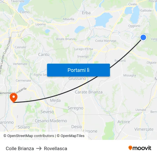 Colle Brianza to Rovellasca map