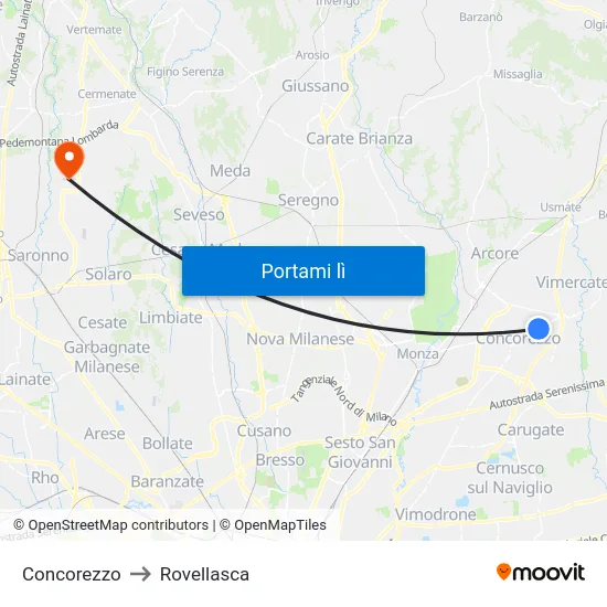 Concorezzo to Rovellasca map