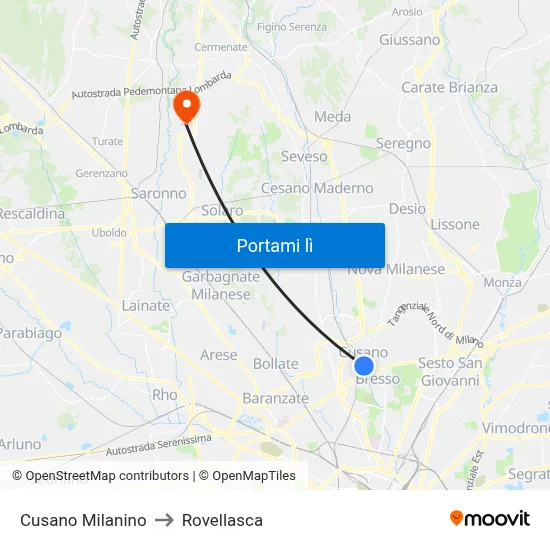 Cusano Milanino to Rovellasca map