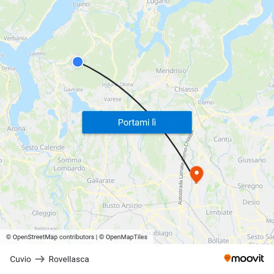 Cuvio to Rovellasca map