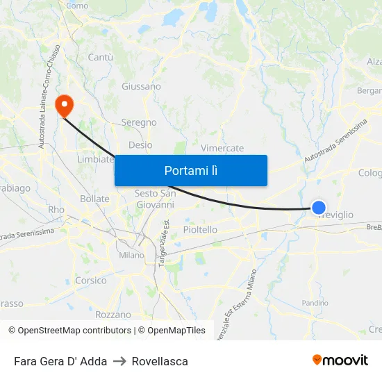 Fara Gera D' Adda to Rovellasca map